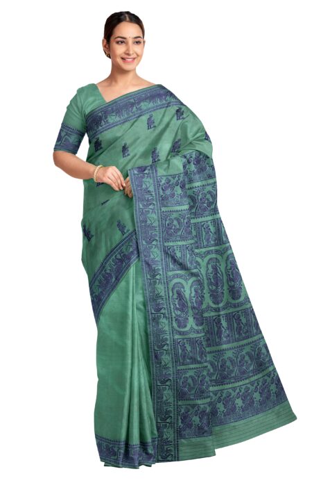 Baluchari Silk Saree - Turkish Blue - Image 3