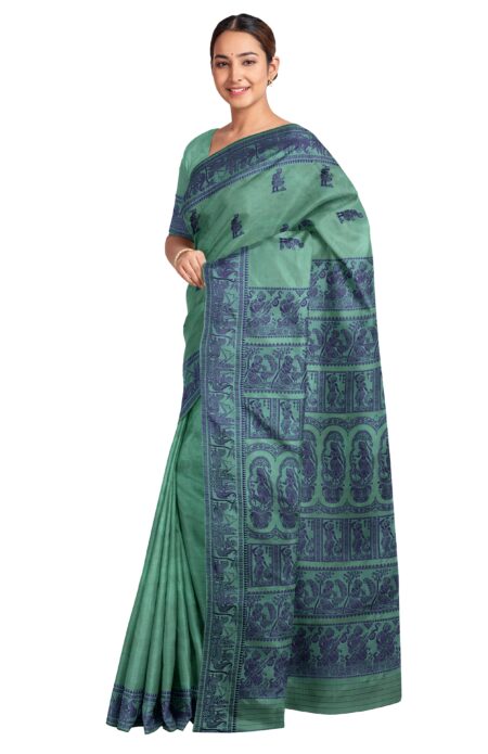 Baluchari Silk Saree - Turkish Blue - Image 2