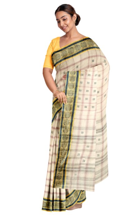 Handwoven Dhaniakhali Cotton Saree - Image 3