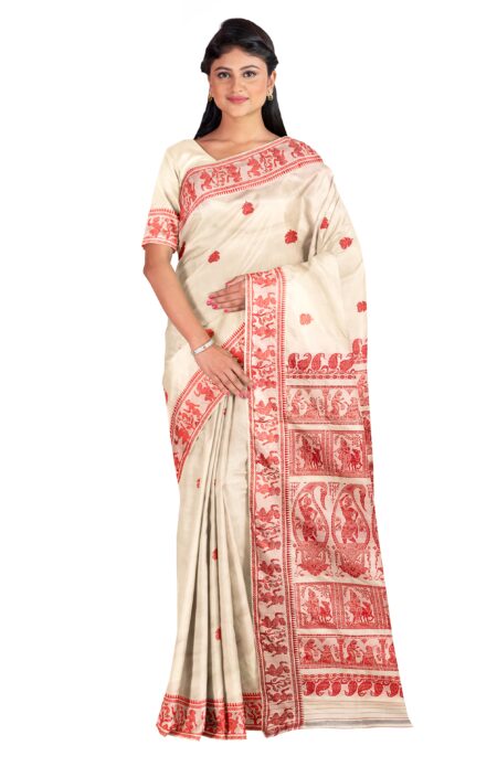 Baluchari Silk Saree - Off-White - Image 3
