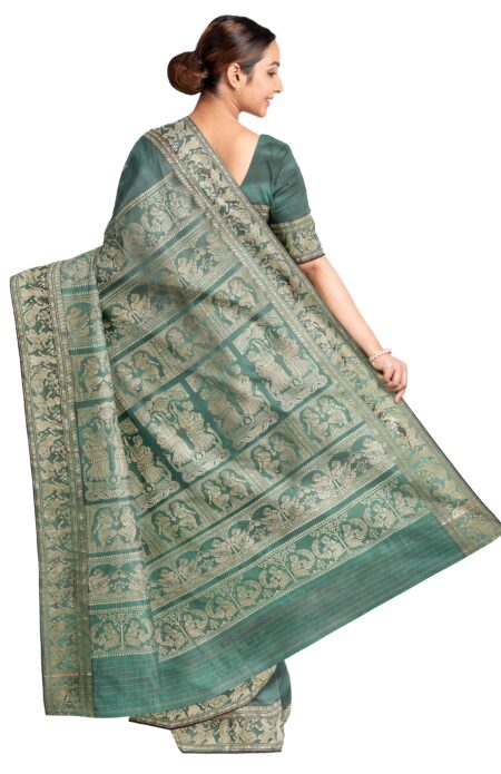 Baluchari Silk Saree - Sea Green - Image 2