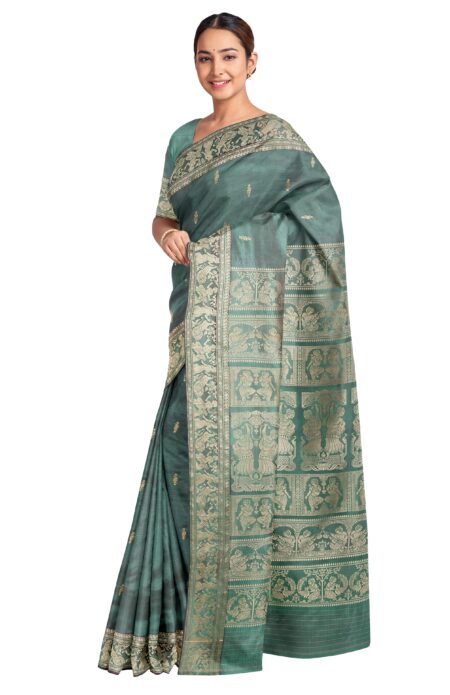 Baluchari Silk Saree - Sea Green