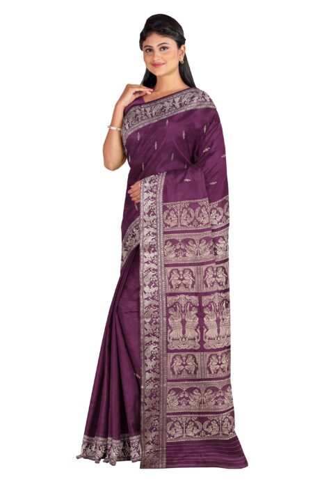 Baluchari Silk Saree - Megenta - Image 3