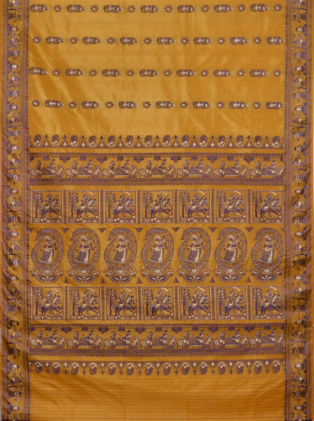 Baluchari Silk Saree - Mustard Yellow - Image 6