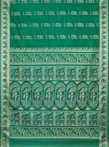 Baluchari Silk Saree - Emerald Green - Image 5