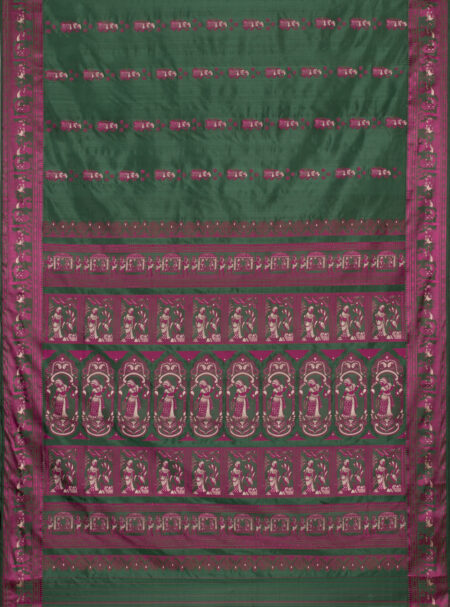Baluchari Silk Saree - Green - Image 5