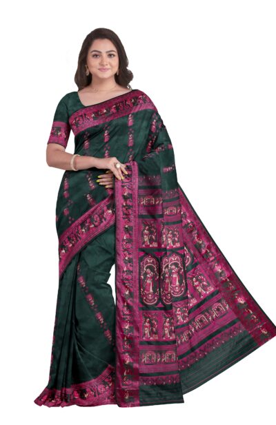 Baluchari Silk Saree - Dark Green Magenta