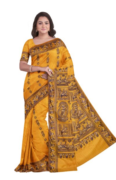 Baluchari Silk Saree - Mustard Yellow
