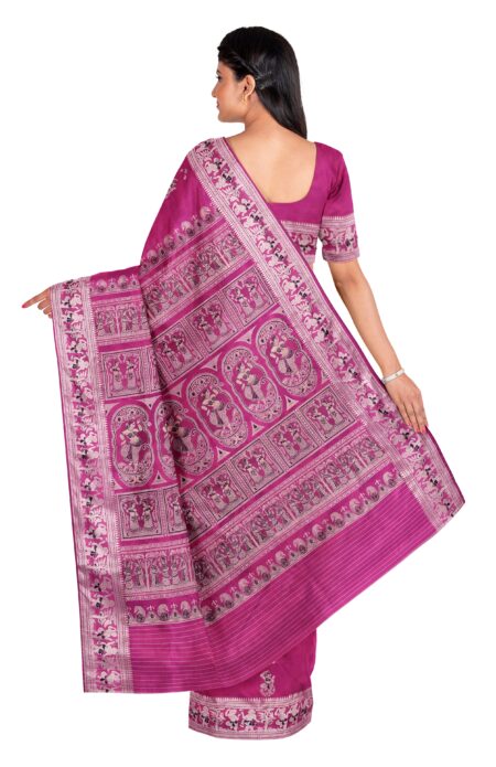 Baluchari Silk Saree - Magenta - Image 2