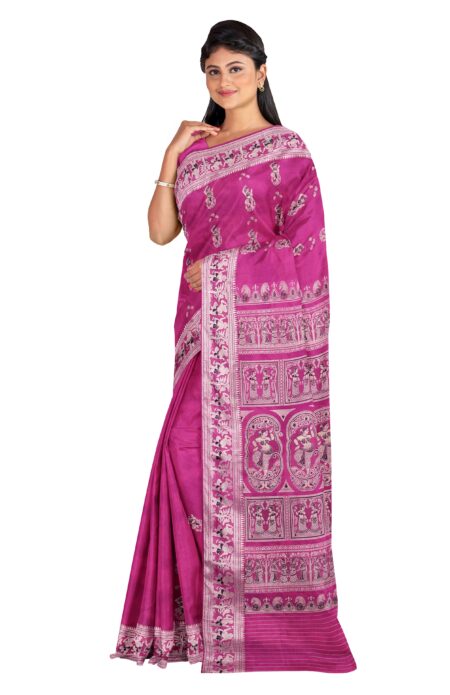 Baluchari Silk Saree - Magenta - Image 3