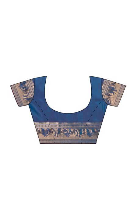 Baluchari Silk Saree - Cobalt Blue - Image 2