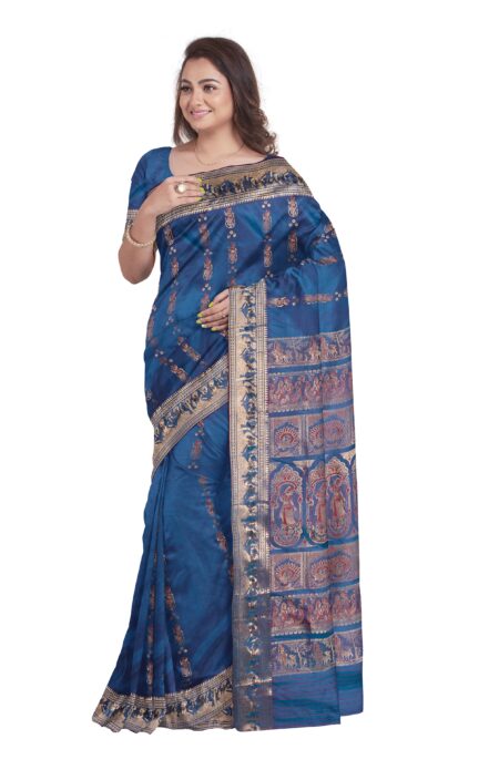 Baluchari Silk Saree - Cobalt Blue - Image 3