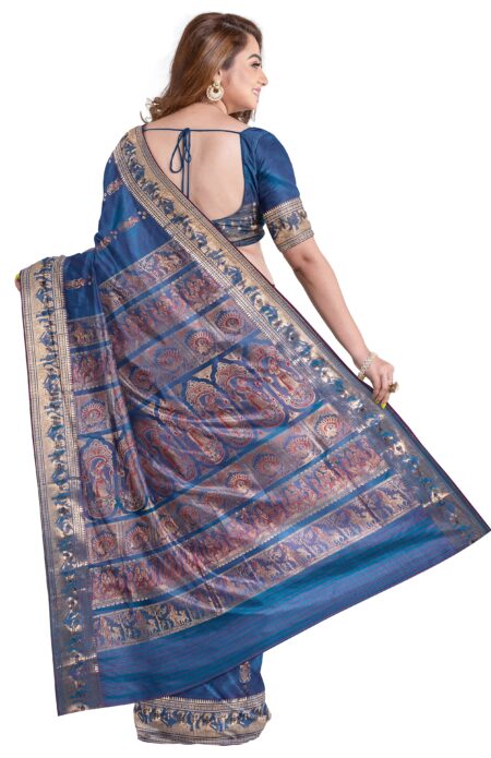 Baluchari Silk Saree - Cobalt Blue - Image 4