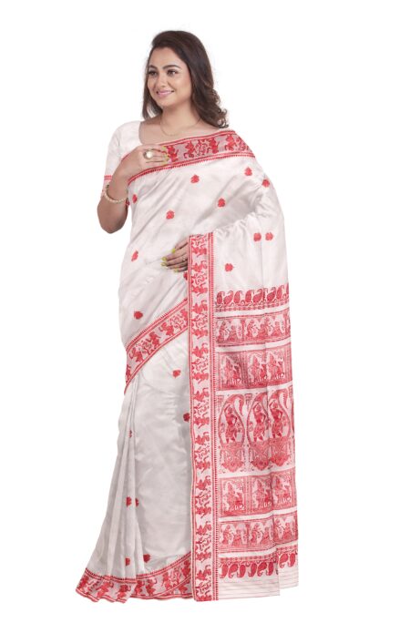 Baluchari Silk Saree - White - Image 2