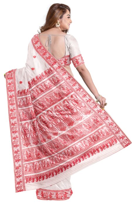 Baluchari Silk Saree - White - Image 3