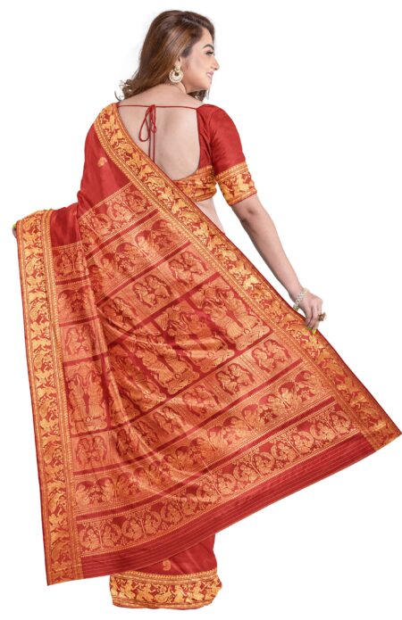 Baluchari Silk Saree - Red - Image 3