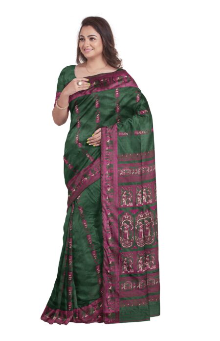 Baluchari Silk Saree - Green - Image 3