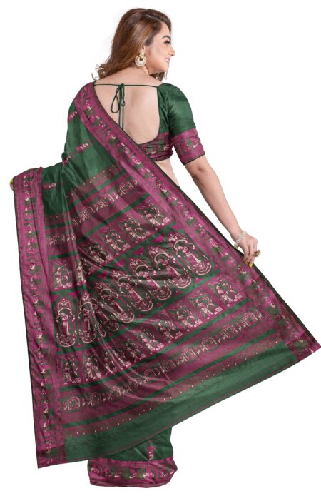 Baluchari Silk Saree - Green - Image 2