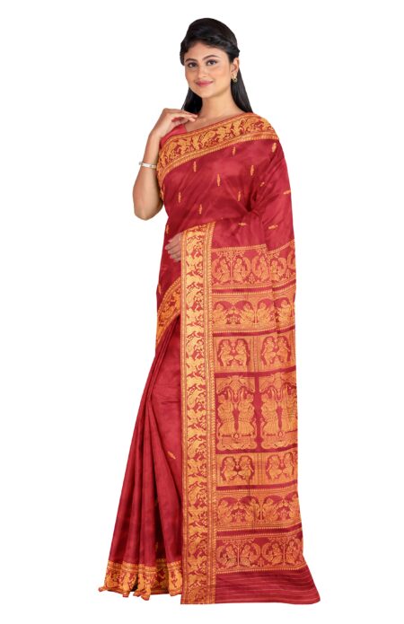 Baluchari Silk Saree - Red - Image 3