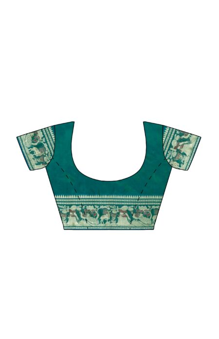 Baluchari Silk Saree - Teal Green - Image 4