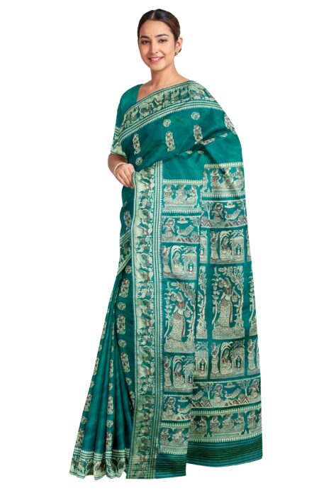 Baluchari Silk Saree - Teal Green