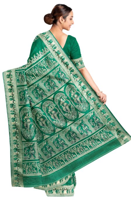 Baluchari Silk Saree - Emerald Green