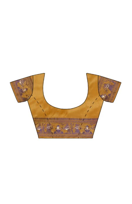 Baluchari Silk Saree - Mustard Yellow - Image 5