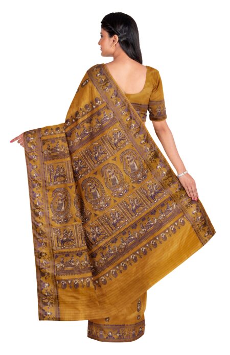 Baluchari Silk Saree - Mustard Yellow - Image 3