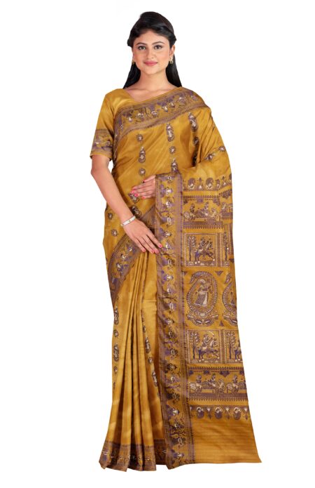 Baluchari Silk Saree - Mustard Yellow