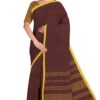 Santipuri Chocolate Cotton Saree with Yellow Border