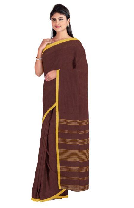 Santipuri Cotton Saree with Yellow Border