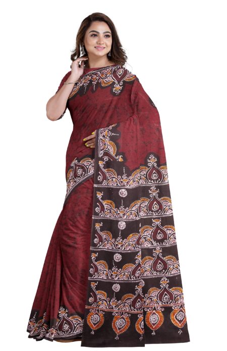 Red & Black Batik Cotton Saree