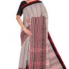 Gray Handwoven Dhaniakhali Cotton Saree & Red Border with blouse