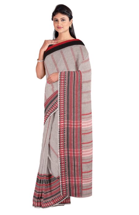 Gray Handwoven Dhaniakhali Cotton Saree