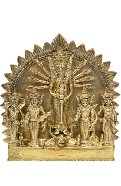 Dokra Table Top Durga Family - 6inch x 7inch