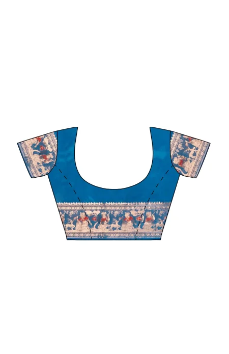 Baluchari Silk Saree - Blue - Image 4