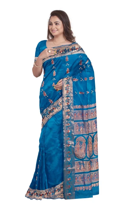 Baluchari Silk Saree - Blue - Image 2