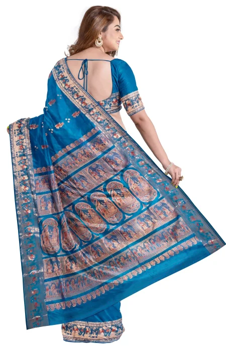 Baluchari Silk Saree - Blue - Image 3