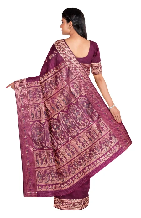 Baluchari Silk Saree - Deep Violet - Image 2