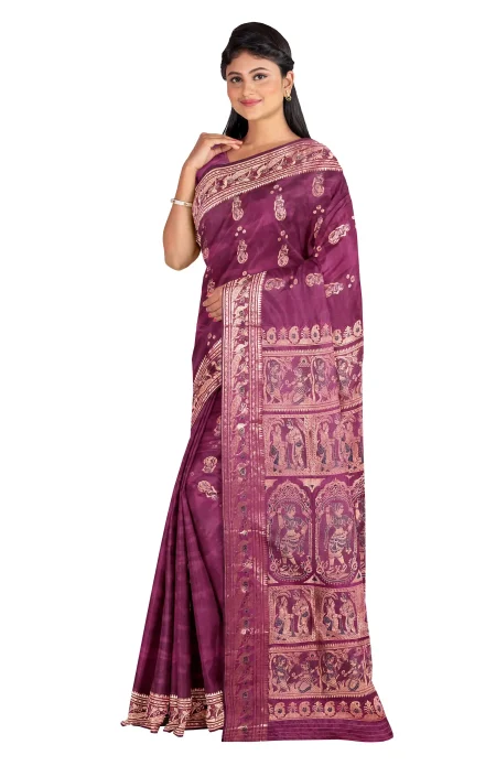 Baluchari Silk Saree - Deep Violet - Image 3