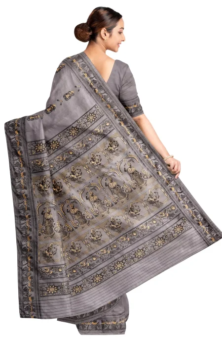 Baluchari Silk Saree - Slate - Image 2