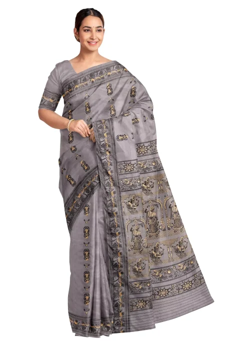 Baluchari Silk Saree - Slate