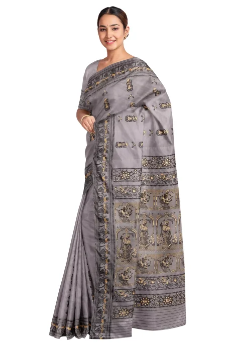Baluchari Silk Saree - Slate - Image 3