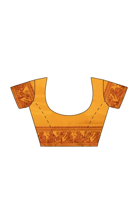 Baluchari Silk Saree - Yellow - Image 4