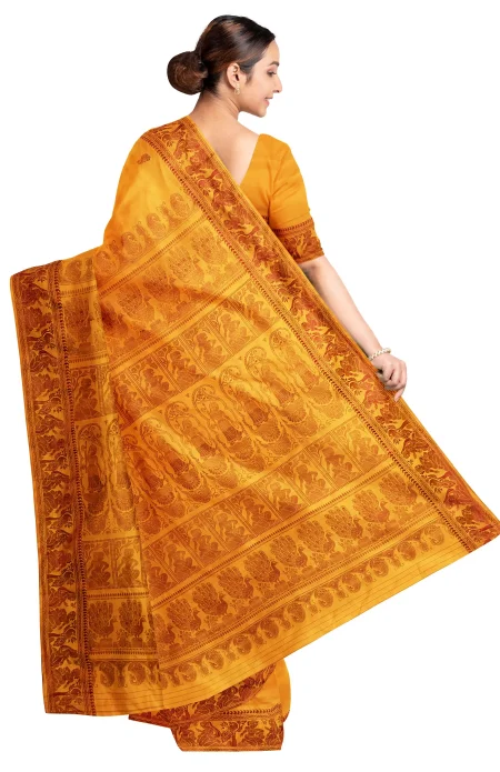 Baluchari Silk Saree - Yellow - Image 3