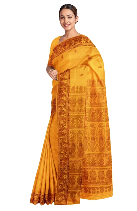 Baluchari Silk Saree - Yellow - Image 2