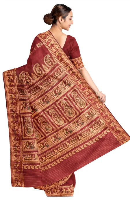 Baluchari Silk Saree - Maroon - Image 3
