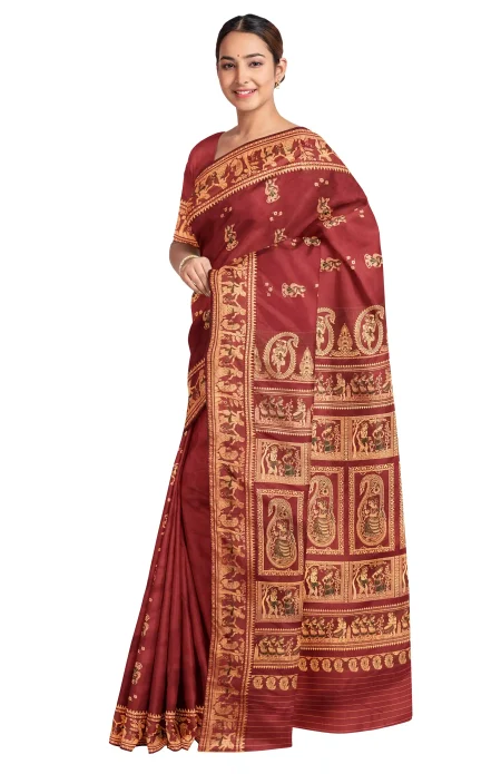 Baluchari Silk Saree - Maroon - Image 4