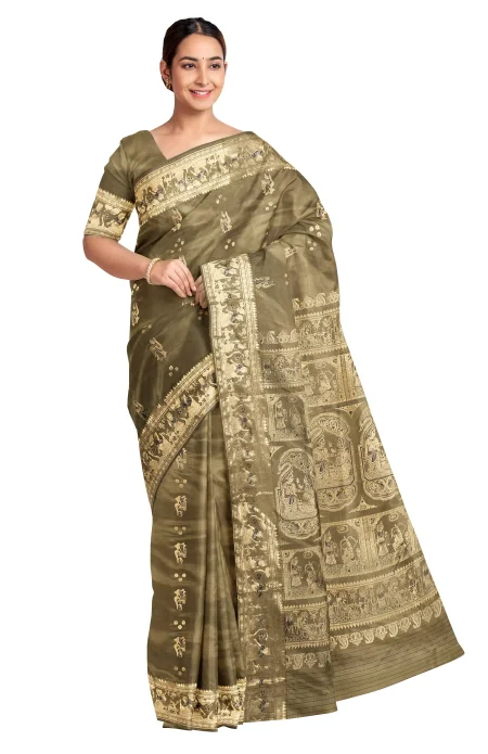 Baluchari Silk Saree - Moss Green