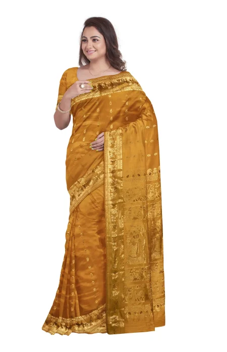 Baluchari Silk Saree - Yellow - Image 3